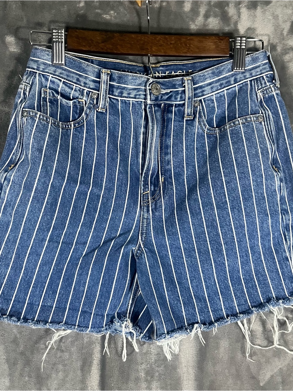 American Eagle Outfitters Blue Pinstriped Denim Cutoff Shorts